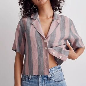 Madewell Linen Resort Shirt Springy Stripe XL